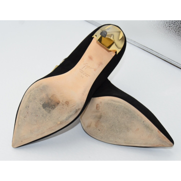 Giuseppe Zanotti Black Suede Bolt G Heel Pointed Toe Stiletto Pumps Size 39 / 9 - Picture 10 of 13